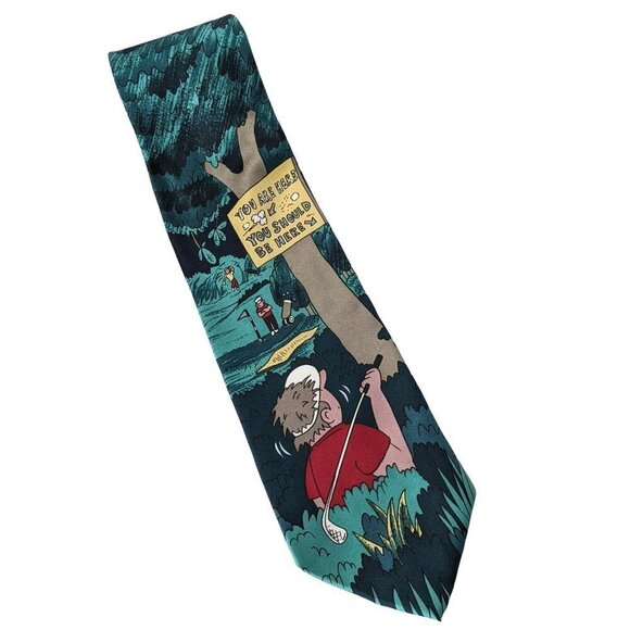 Tie Rack Funny Golf Golfer You Are Here You Should Be Here Novelty Silk Necktie - Picture 1 of 7